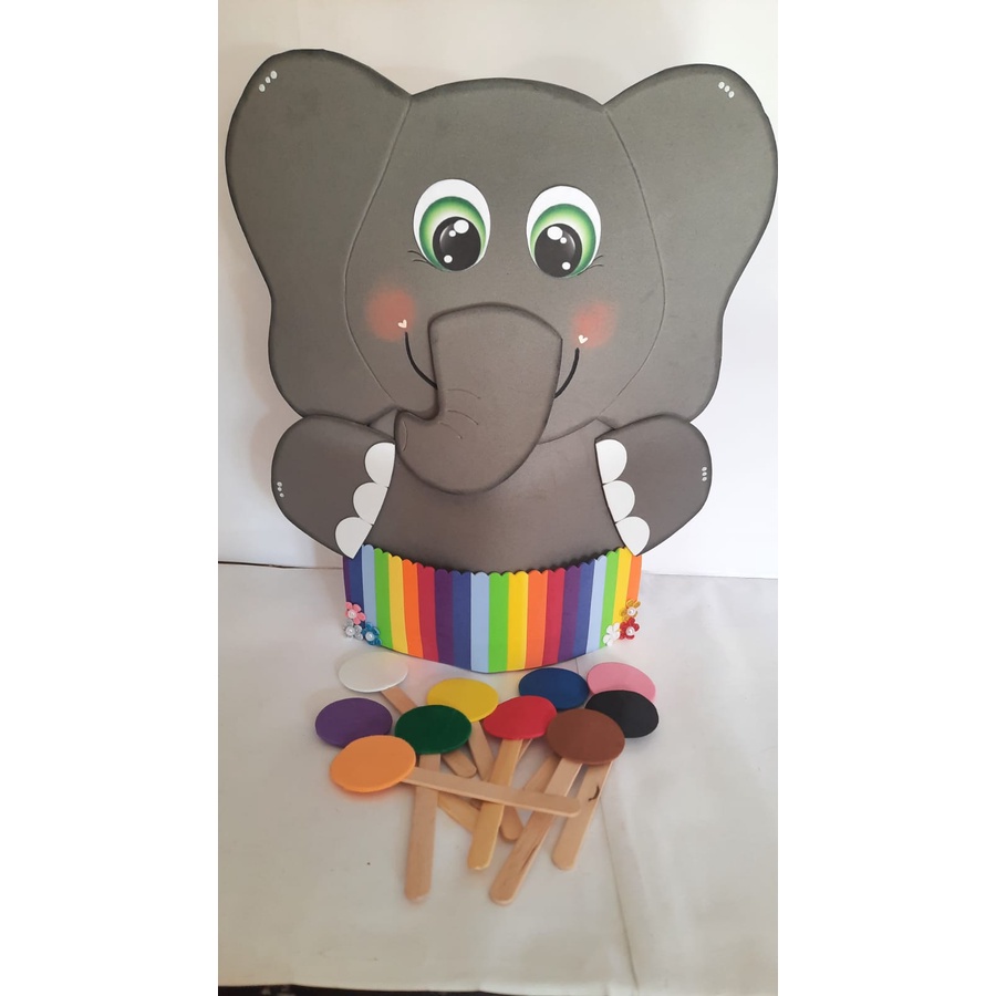 Fantoche Elefante colorido - recurso pedagógico - educação infantil - eva - luva de história