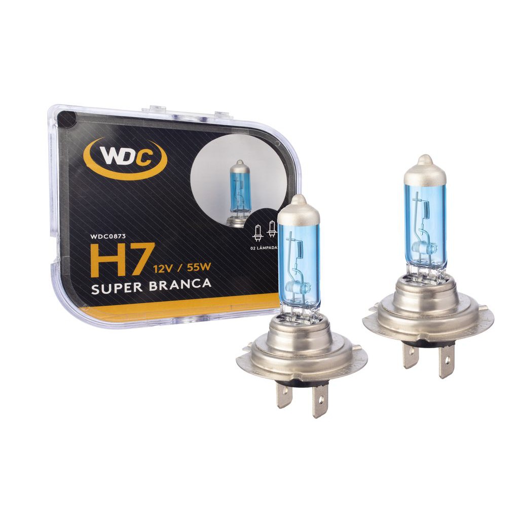PAR LÂMPADA SUPER BRANCA UNIVERSAL H7 55W 12V