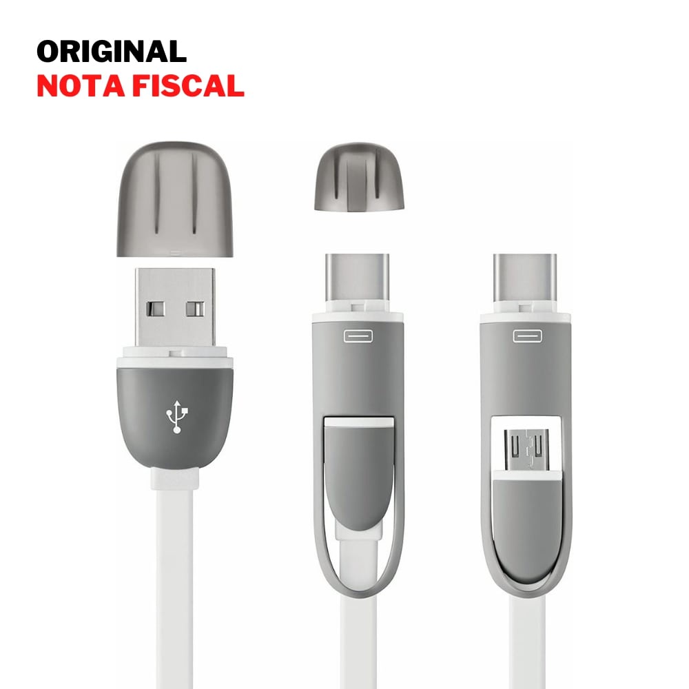 Cabo USB Tipo C e Micro USB Branco 1,5m Type-C Multilaser WI351 para Celular Smartphone Tablet