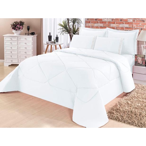 Edredom Ternura Queen Com Jogo De Lençol 6 Peças Branco em Oferta na Shopee