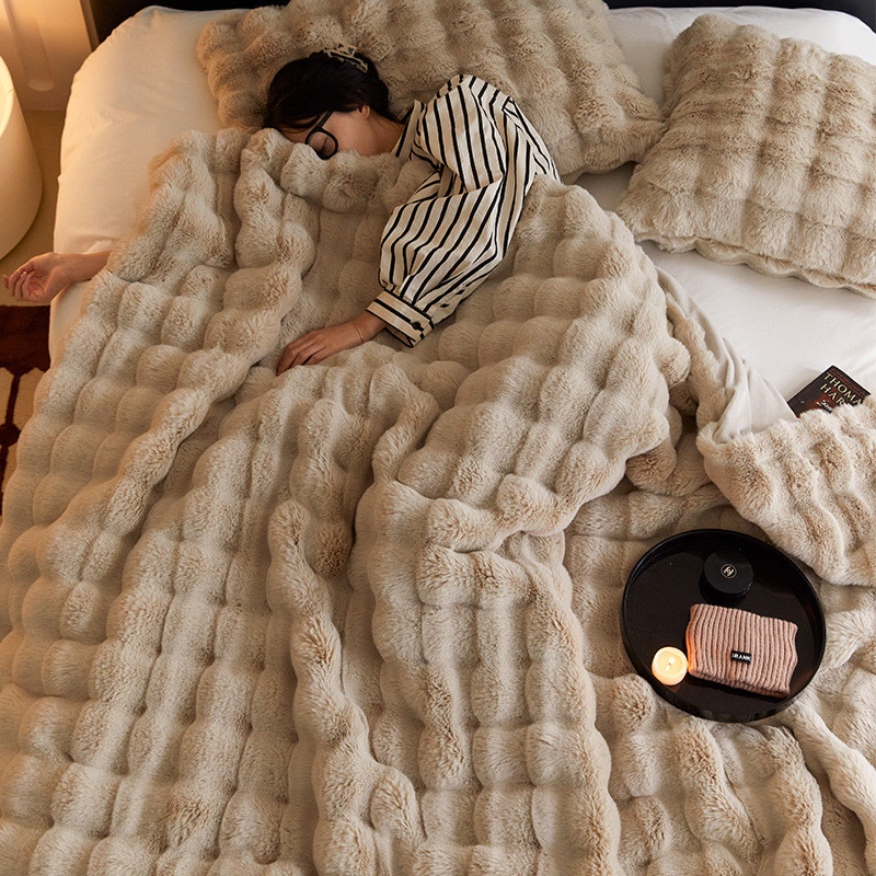 Cobertor De Pele De Luxo Com Inverno Espesso E Aconchegante Coelho Lança Sofá Cobertura De...