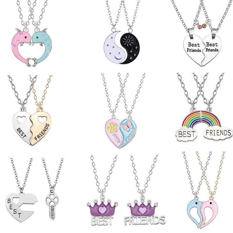 2 Pc Moda Trendy Melhores Amigos Mel Amor Casal Pingente De Colar Rainbow Coração Quebrado Para As Mulheres Cadeia BFF Amizade Jóias
