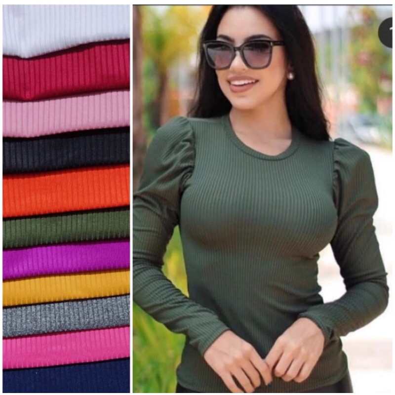 Blusa Canelada Manga Longa Princesa - Outono/Inverno - Várias Cores