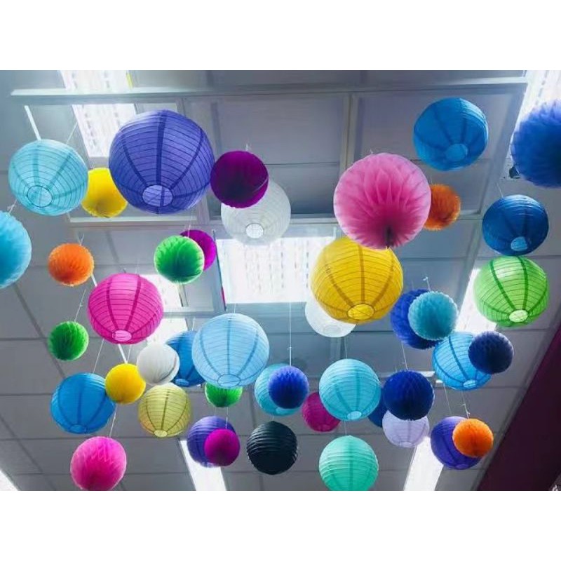 Kit 5 Balão Bola Luminária Japonês Lanterna Chinesa Coloridas Tecido 40