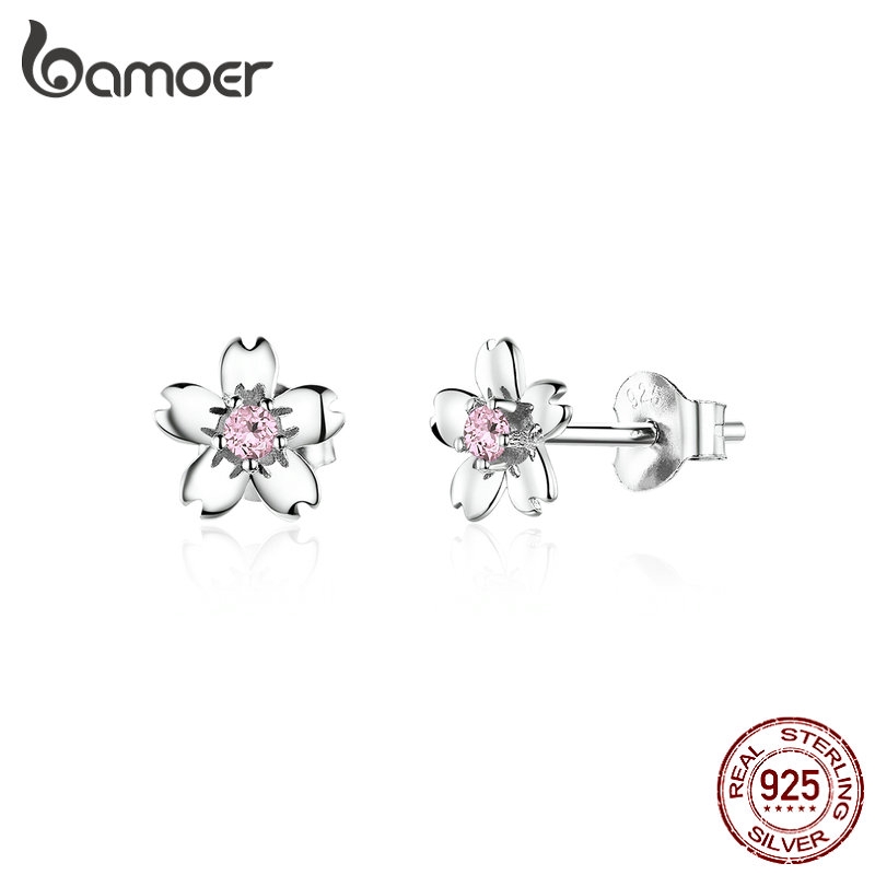 BAMOER Fashion Earring 925 Silver Flowers em Oferta na Shopee