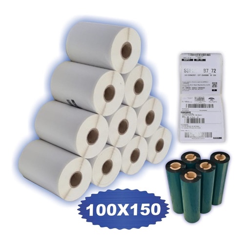 Kit 10 Rolos Etiqueta 10x15 Cm + 5 Ribbons Cera em Oferta na Shopee