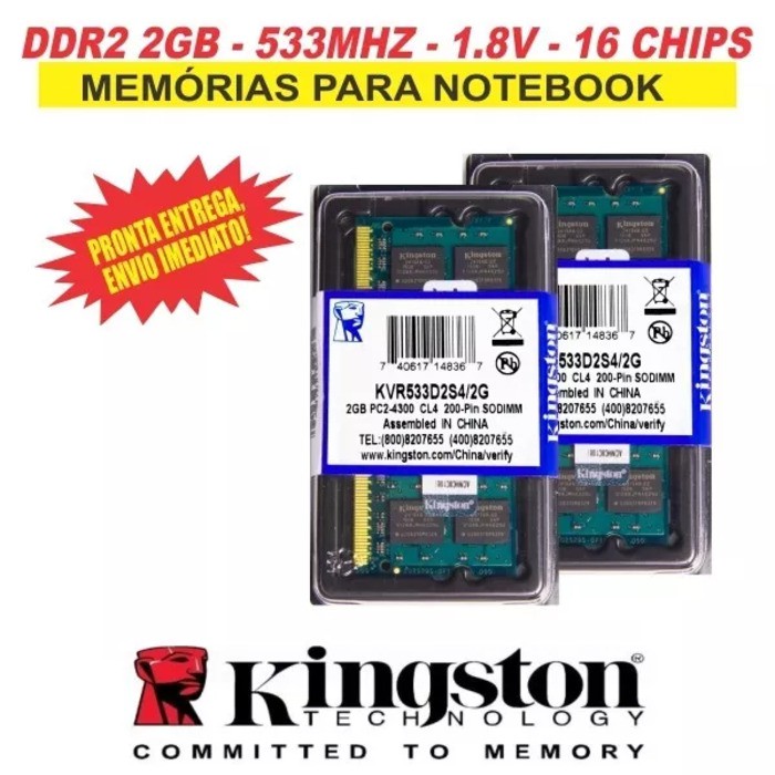 Memória Kingston Ddr2 2Gb 533 Mhz Notebook 16 Chips