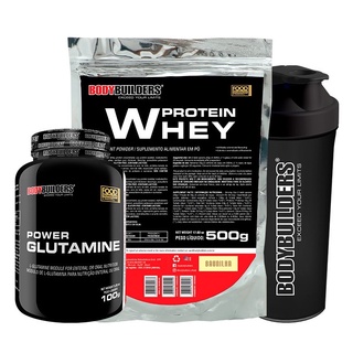KIT Whey Protein 500g, Power Glutamina 100g, Coqueteleira - Bodybuilders