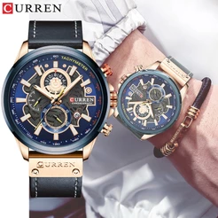 Curren Relógio Masculino Pulseira De Couro Multifuncional Cronógrafo Quartzo À Prova D'água 8380 X