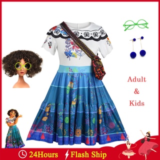 (Adulto & Kids) Mirabel Madrigal Traje Cosplay Mulheres Flor Vestido De Meninas Peruca Brincos Óculos De Festa Vestidos Extravagantes