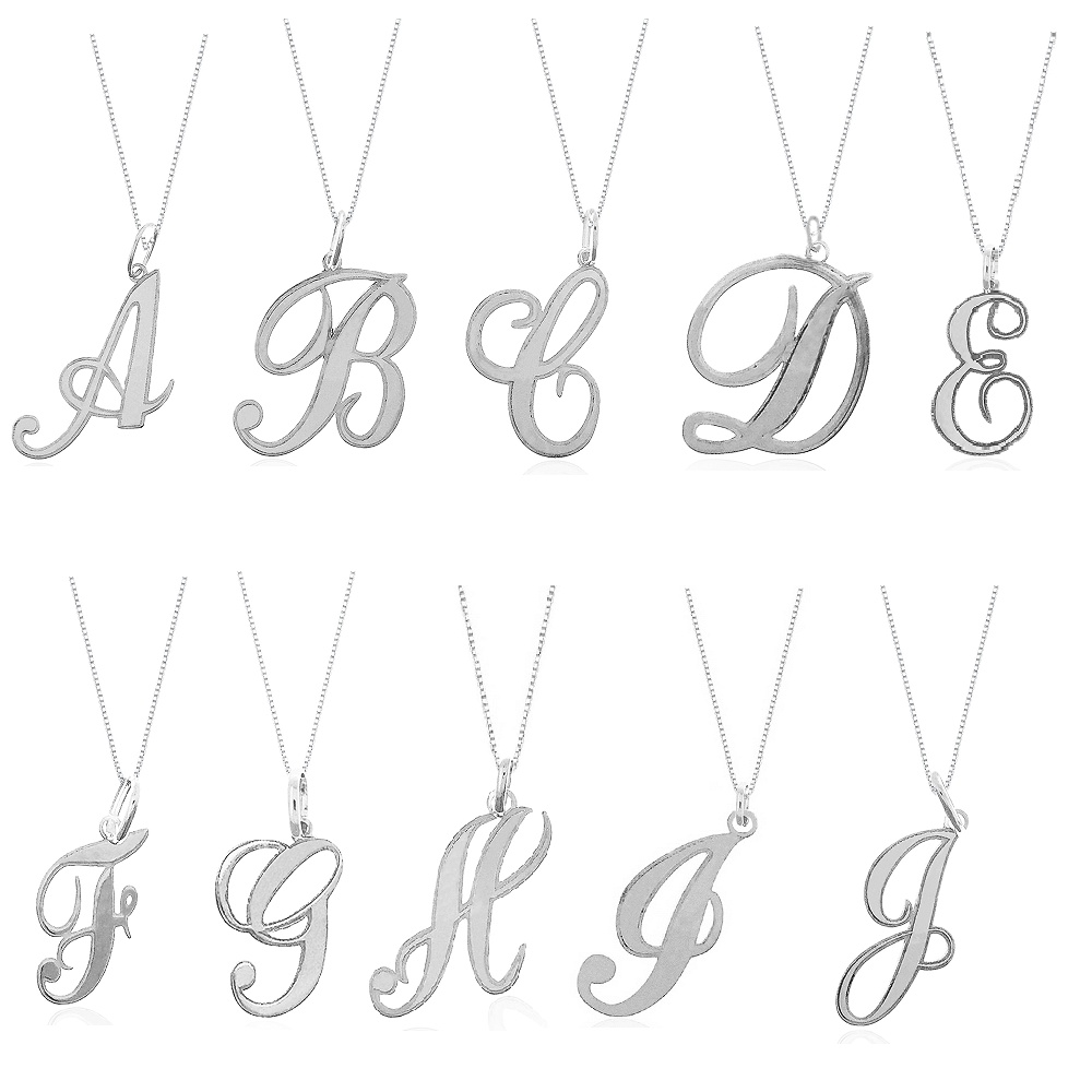 Colar com Pingente Letra 45CM em Prata 925 Escolha a letra FEMININO