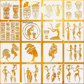RUNYUN Estêncil Tribal De 16 Peças Estênceis Africano Feminino Pintura Stencil