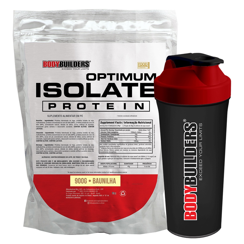 Kit Whey Protein Optimum Isolate 900g + Coqueteleira - Bodybuilders Kit para academia e fitness
