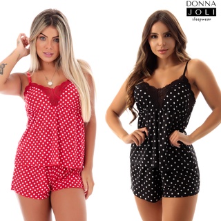 Kit 2 Baby Doll Liganete Para Dormir Malha Soltinha Alça Regulável Short Doll Pijama Com Renda Donna Joli