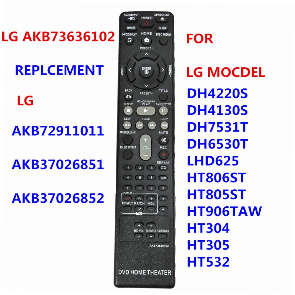 AKB73636102 Novo Controle Remoto AKB73636102 Para LG DVD HOME THEATER AKB37026852 DH4130S HT304 HT305 HT532 HT805 HT806 HT906