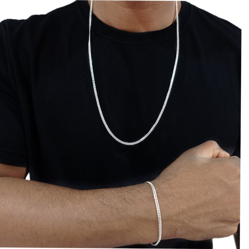 kit Cordão Correntinha + Pulseira Grumet Banhado A Prata 925 2.5mm 60cm /70cm em Oferta na Shopee