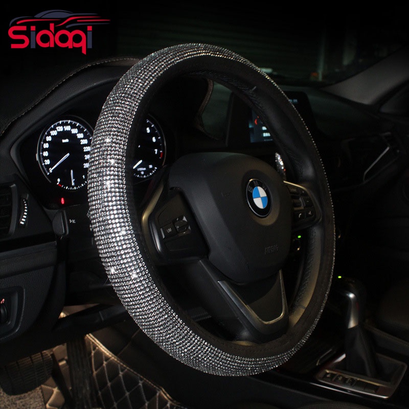 Universal 38CM Strass Diamante Capa Do Volante Carro Cristal Preto