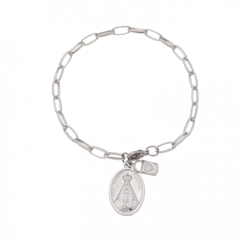 Pulseira Cadeia da Consagração com Medalha de Nossa Senhora Aparecida Inox em Oferta na Shopee