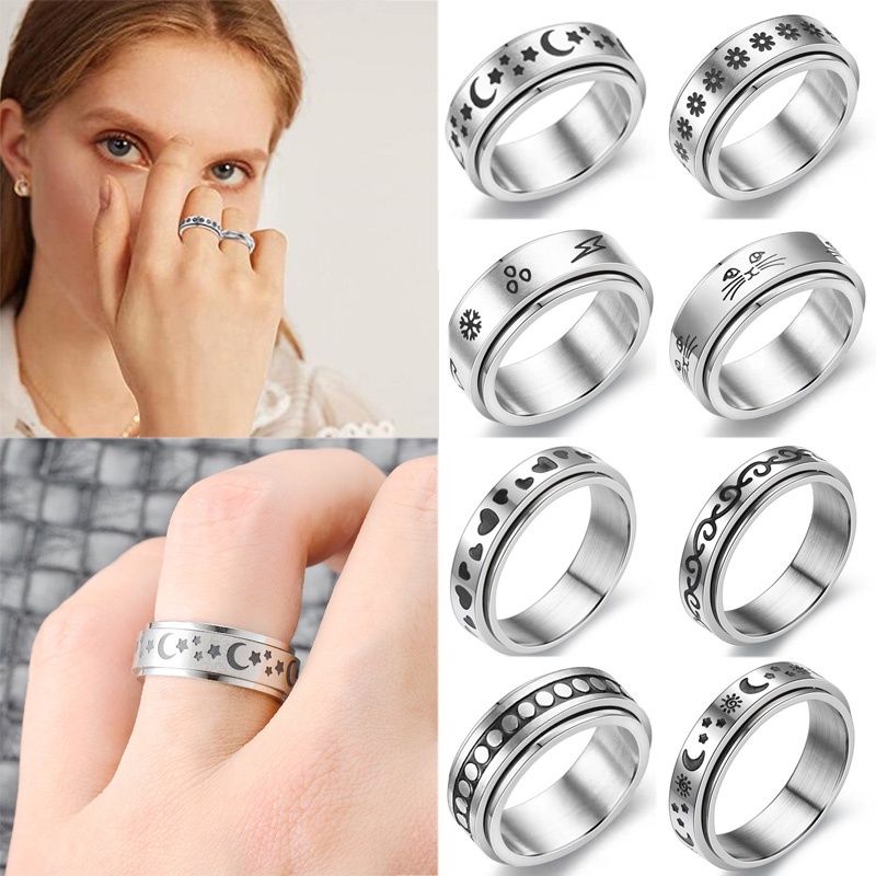 Ansiedade Anel Giratório Anéis Girar Livremente Anti Stress Presentes Jóias Fidgets Para As Mulheres De Aço Inoxidável