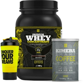 Kit Kimera Smart Coffee 220g e Whey Protein Concentrado 900g e Coqueteleira Shaker
