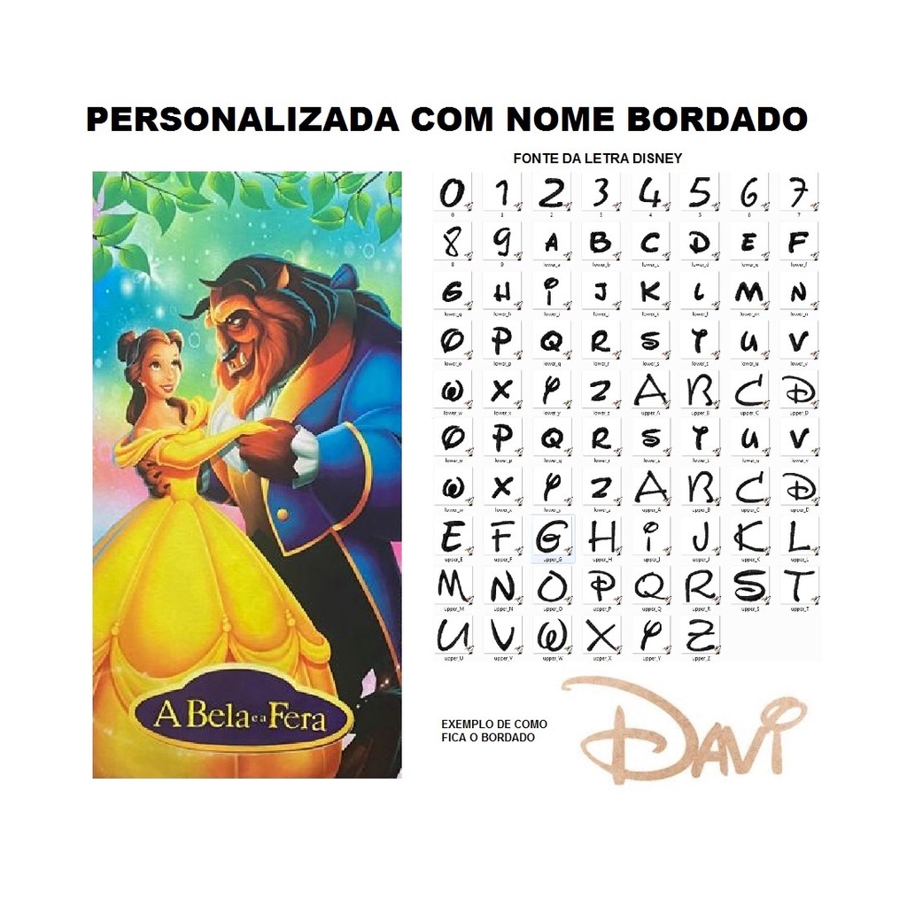 Toalha de Banho Infantil Bela e a Fera PERSONALIZADA NOME BORDADO