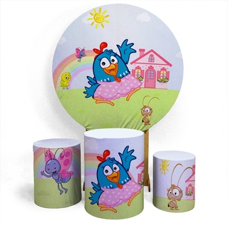 Kit Painel Redondo Desenho Galinha Pintadinha + Trio Capa de Cilindro Novidade