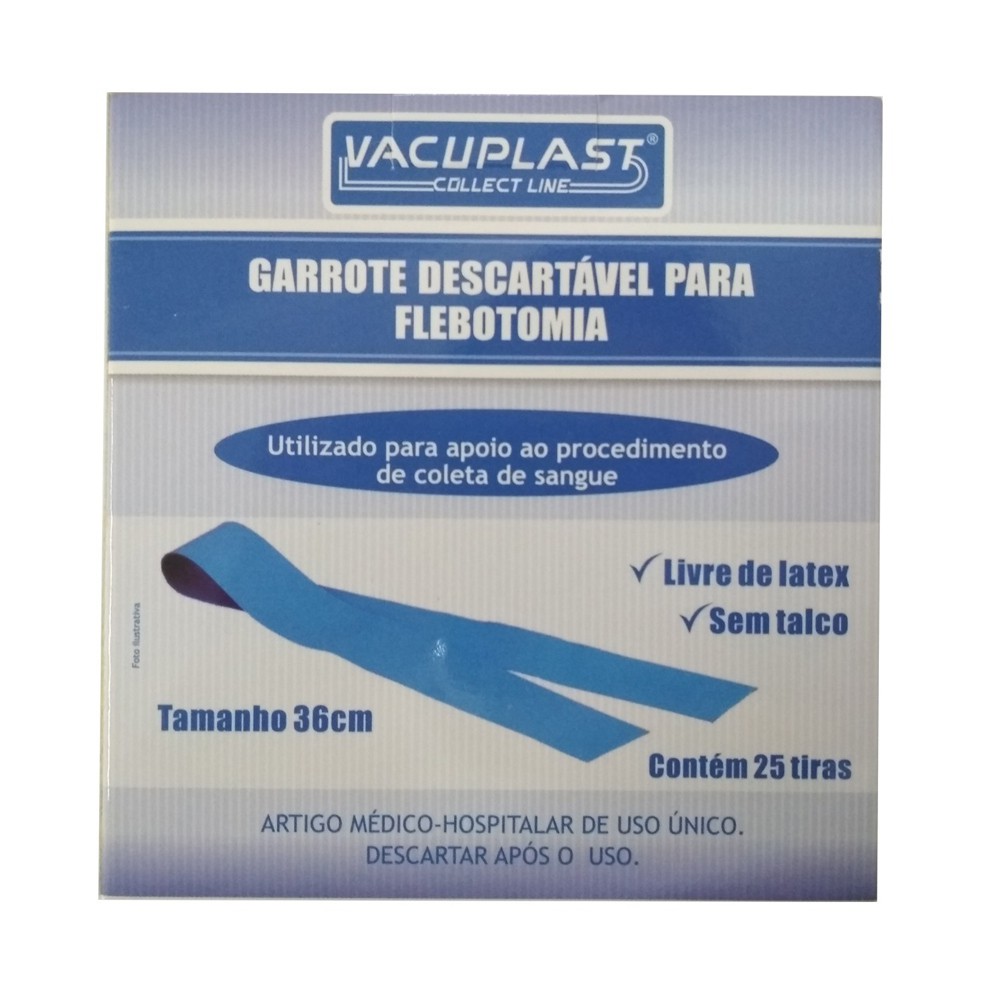 Garrote Descartável 36cm para Coleta Flebotomia - Caixa 25 Tiras