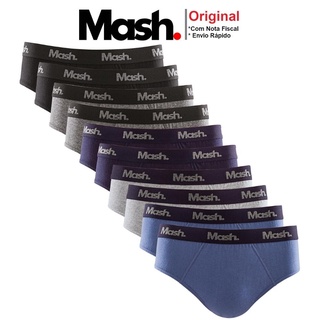 Pacote Com 10 Cuecas Mash Slip de Algodao Masculina Original e NF