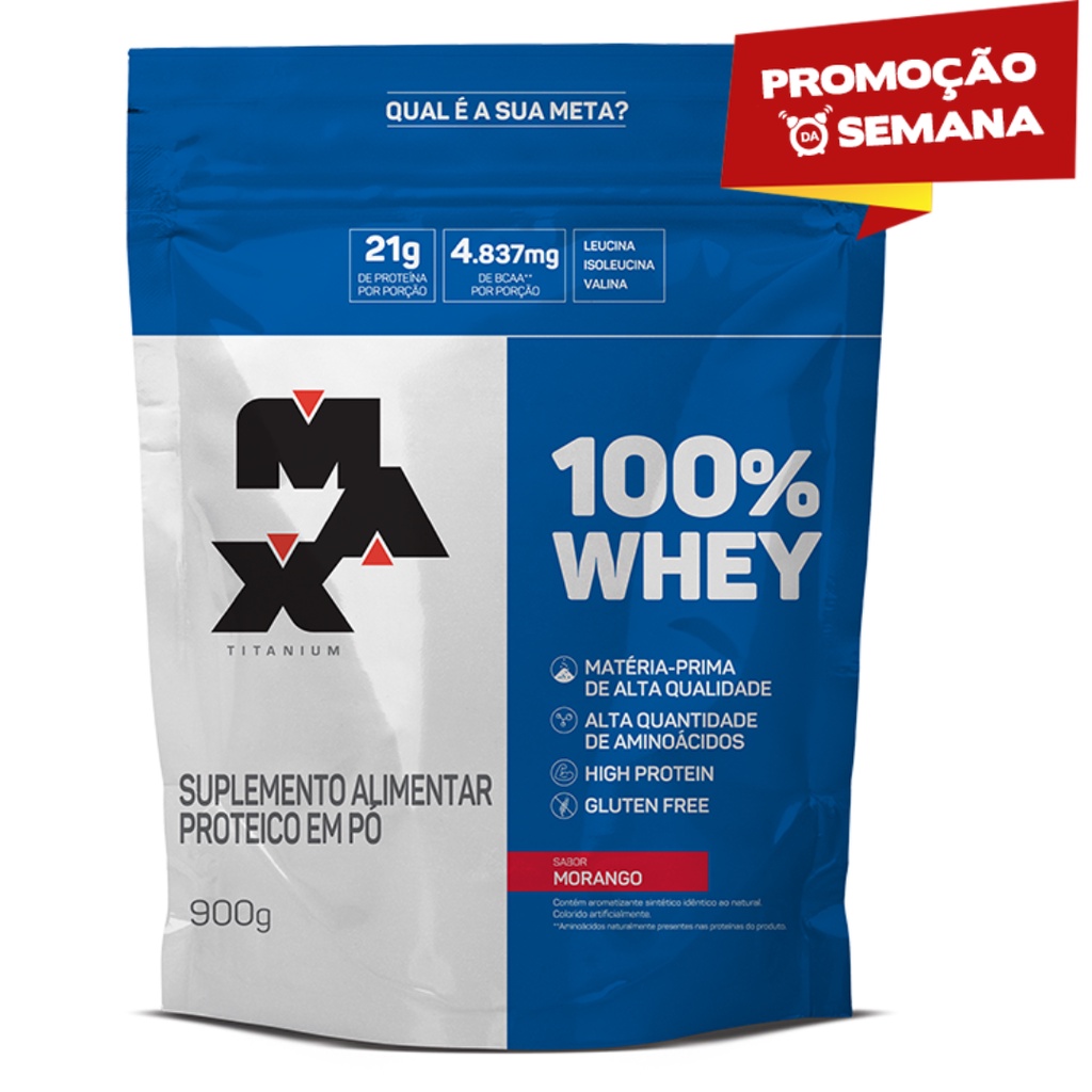 Whey max titanium 100% *Baixo Carbo* Refil 900g