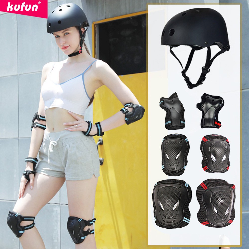 KUFUN Patinação Ciclismo Skate Cotoveleiras Joelheiras Almofadas De Pulso Conjunto De Equipamentos De Proteção De Segura em Oferta na Shopee