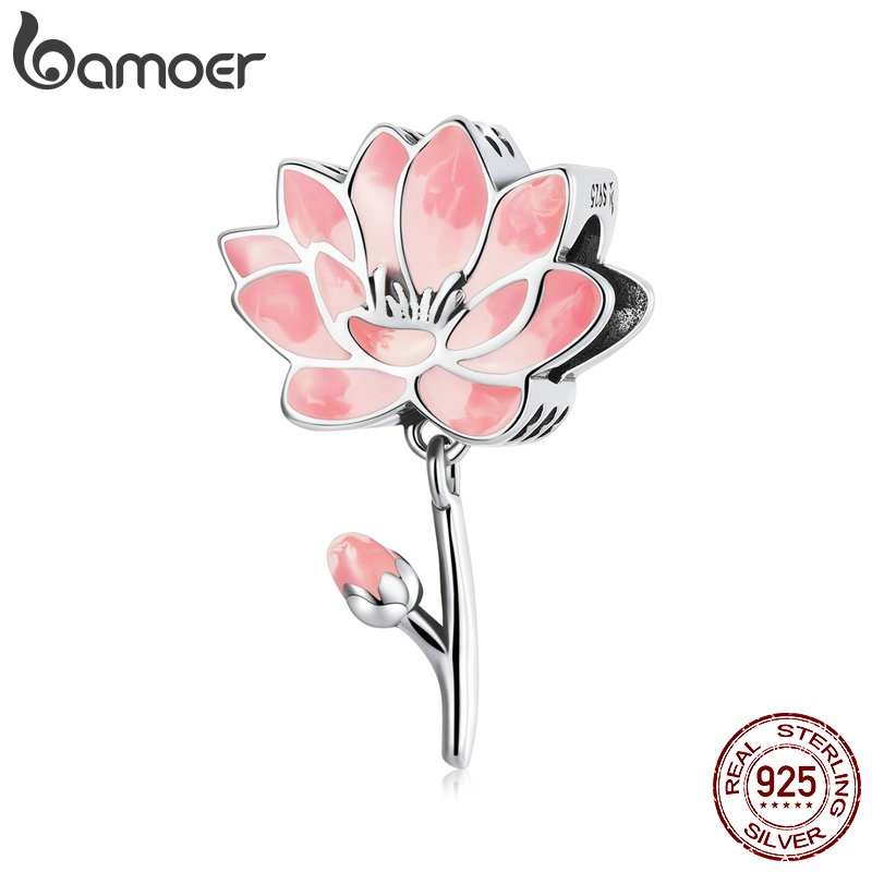 Bamoer Pingente De Lótus Rosa Prata 925 Para Acessórios/Diy SCC2157 em Oferta na Shopee