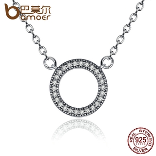 Bamoer 925 Sterling Silver Corações De Marca Clara Forma Redonda Cz Pingente Colares Para As Mulheres Do Partido Jóias Psn010