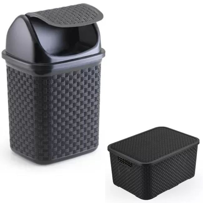 Kit Lixeira 4,5L + Cesto Organizador Rattan 2,5L Organização e Estilo Oferta