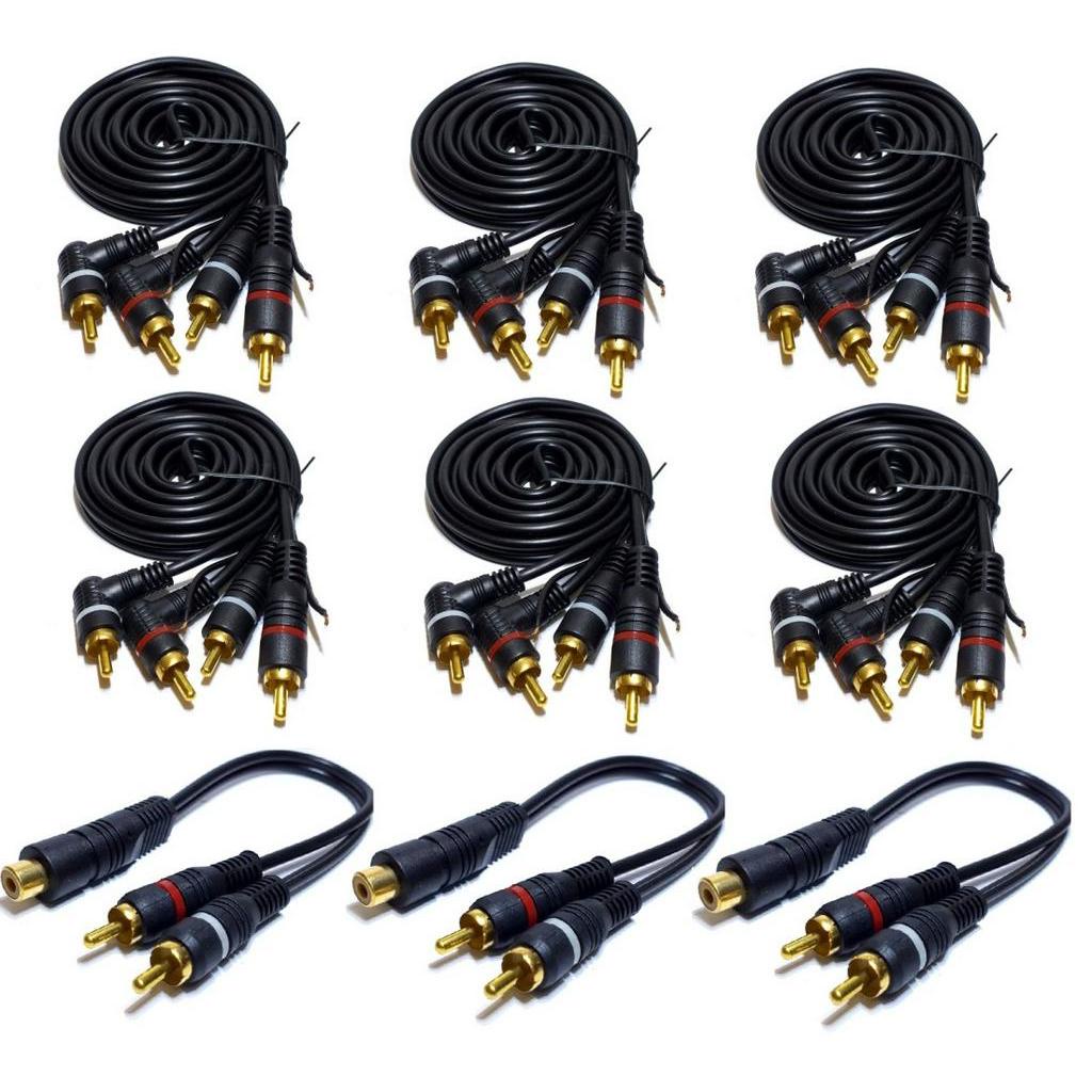 Kit 6 Cabo RCA 1,5 Metro mais 3 Y 2M1F Processador Crossover