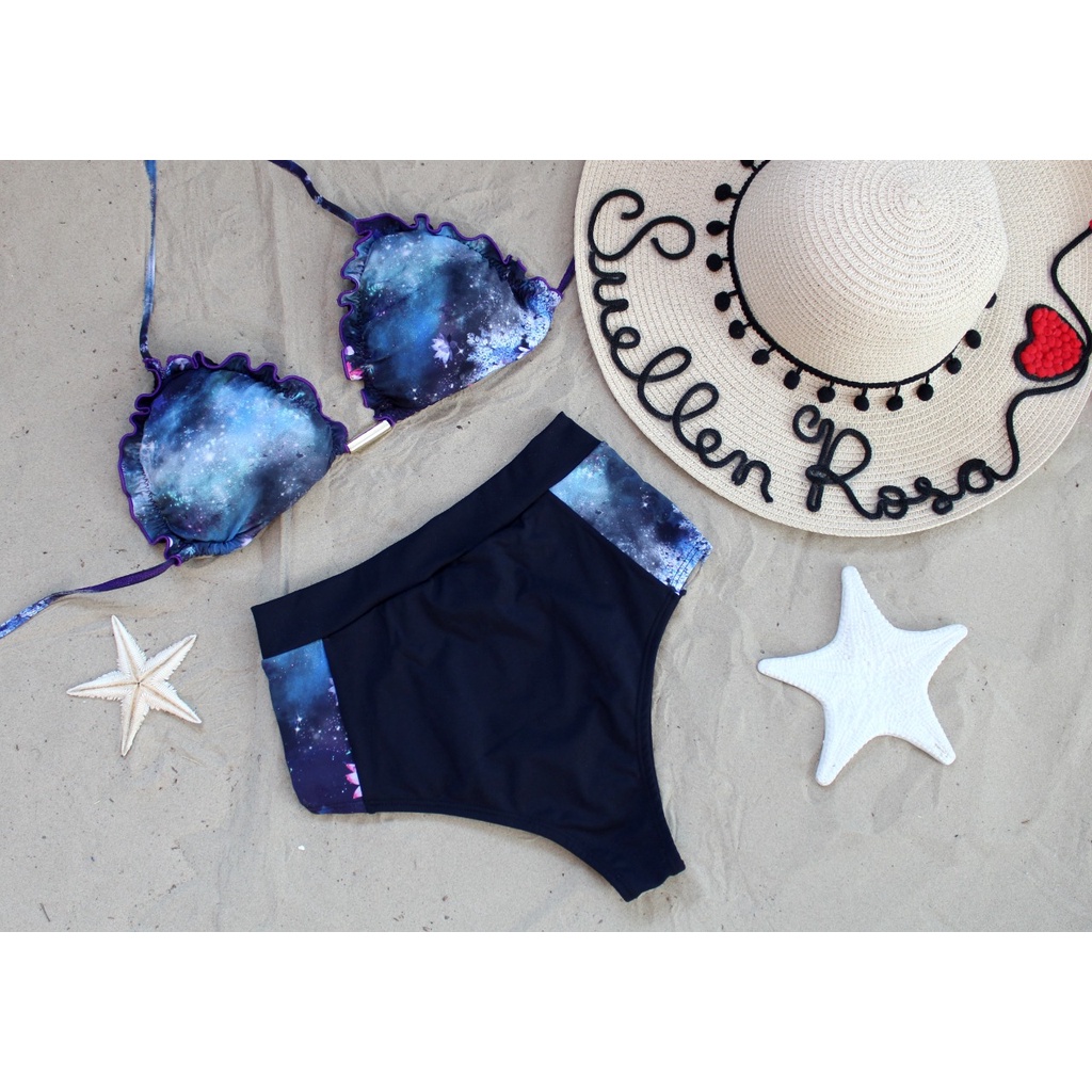 Biquíni Cintura Alta Cortininha Hotpants Riple com Bojo e Forro Galaxia Lotus