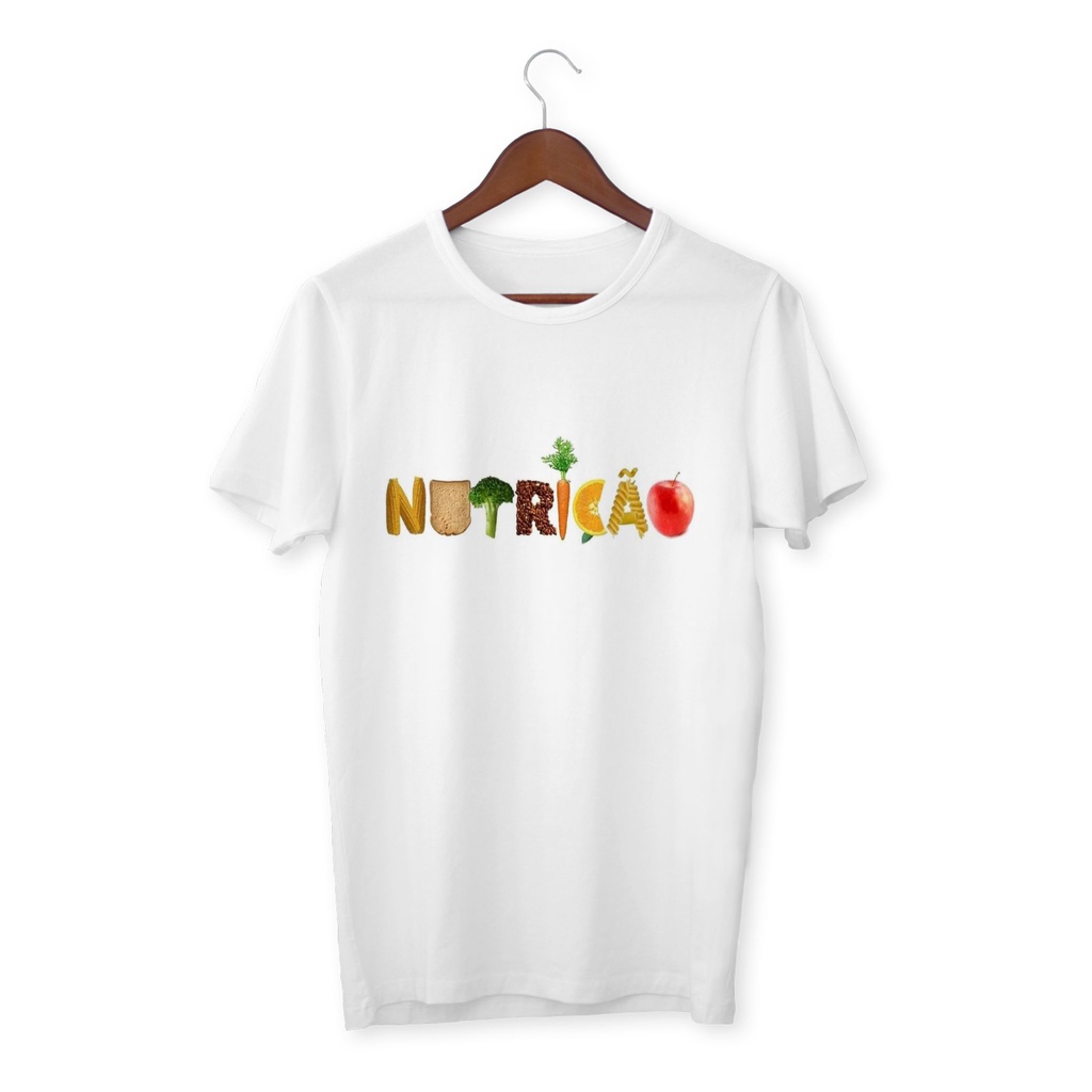 Camiseta Profissão Nutrição Baby look ou Unissex Escrita de alimento
