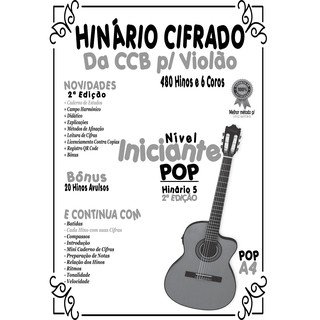 Hinário Cifrado da CCB p/ Violão Preto 21x30cm - Nível Iniciante  - Nível Iniciante - Hinário 5 - 480 Hinos + 6 Coros - CCB