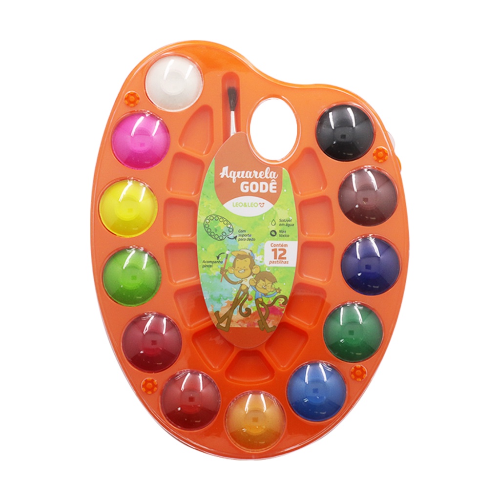 Aquarela Godê 12 Cores em Pastilhas + 1 Pincel Cerdas Macias - LEO&LEO em Oferta na Shopee