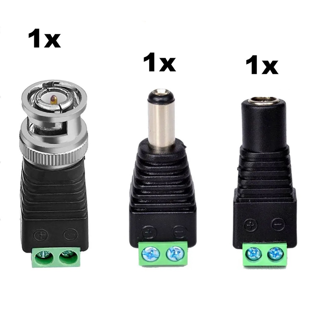 1x plug P4 macho + 1x plug P4 fêmea + 1x plug BNC Macho = Kit Conector KRE Parafuso CFTV Áudio Vídeo Energia