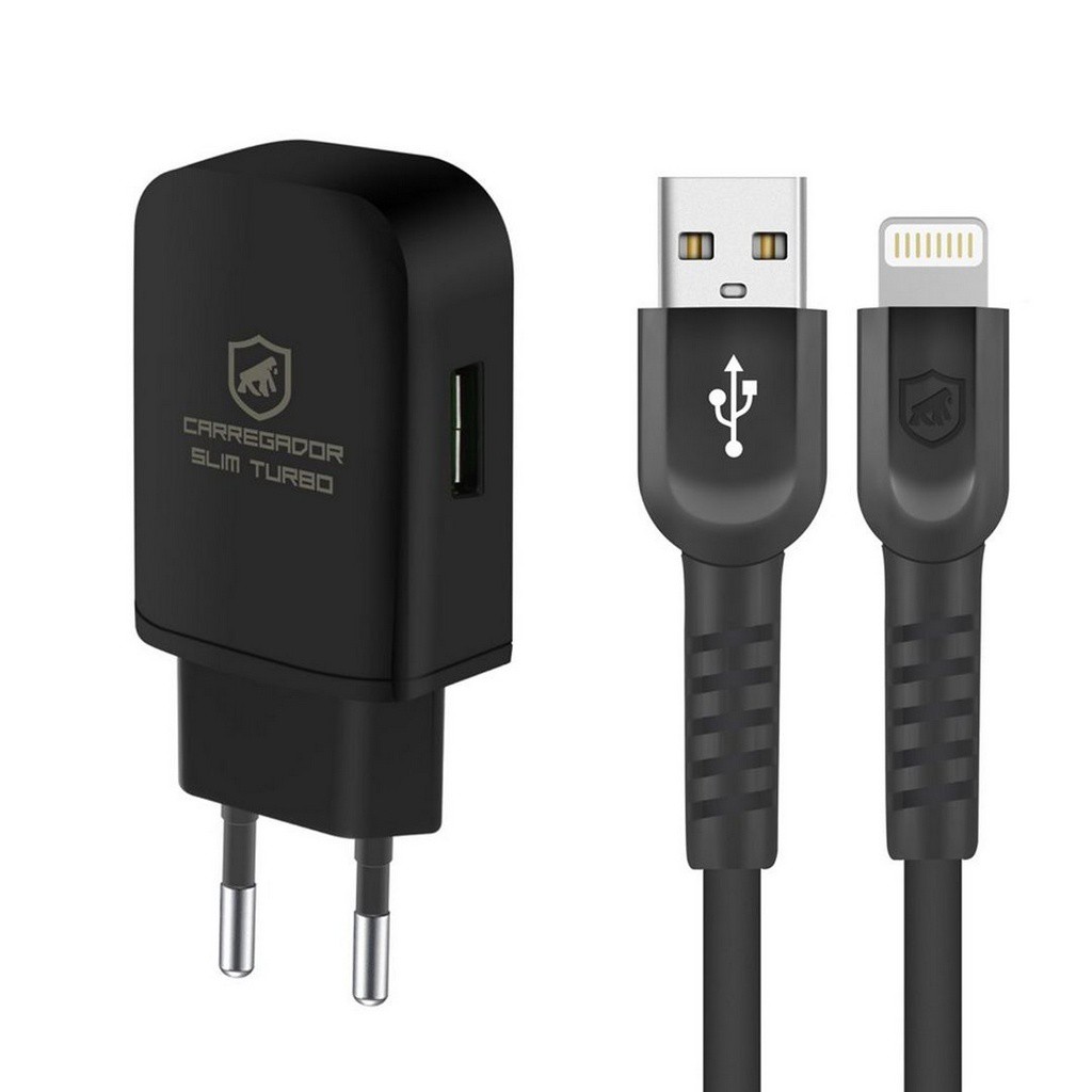 Kit Carregador turbo slim com Cabo Dual Shock Lightning iPhone Homologado MFI - Gshield - Mobile & Gadgets