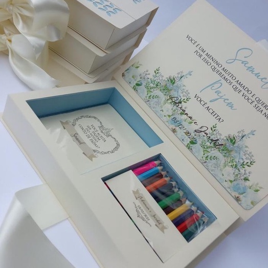 Kit Caixa Pajens e Damas Convite Personalizada com Kit colorir - Convite Casamento
