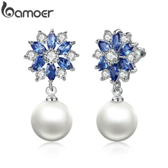 Bamoer JIE060 Brincos Stud Com Contas De Conchas 2 Estilo Moda Jóias Presentes Para Meninas E Mulheres