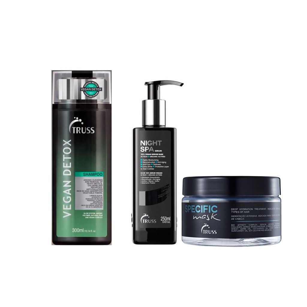 Truss Vegan Detox Shampoo e Night Spa e Máscara Specific