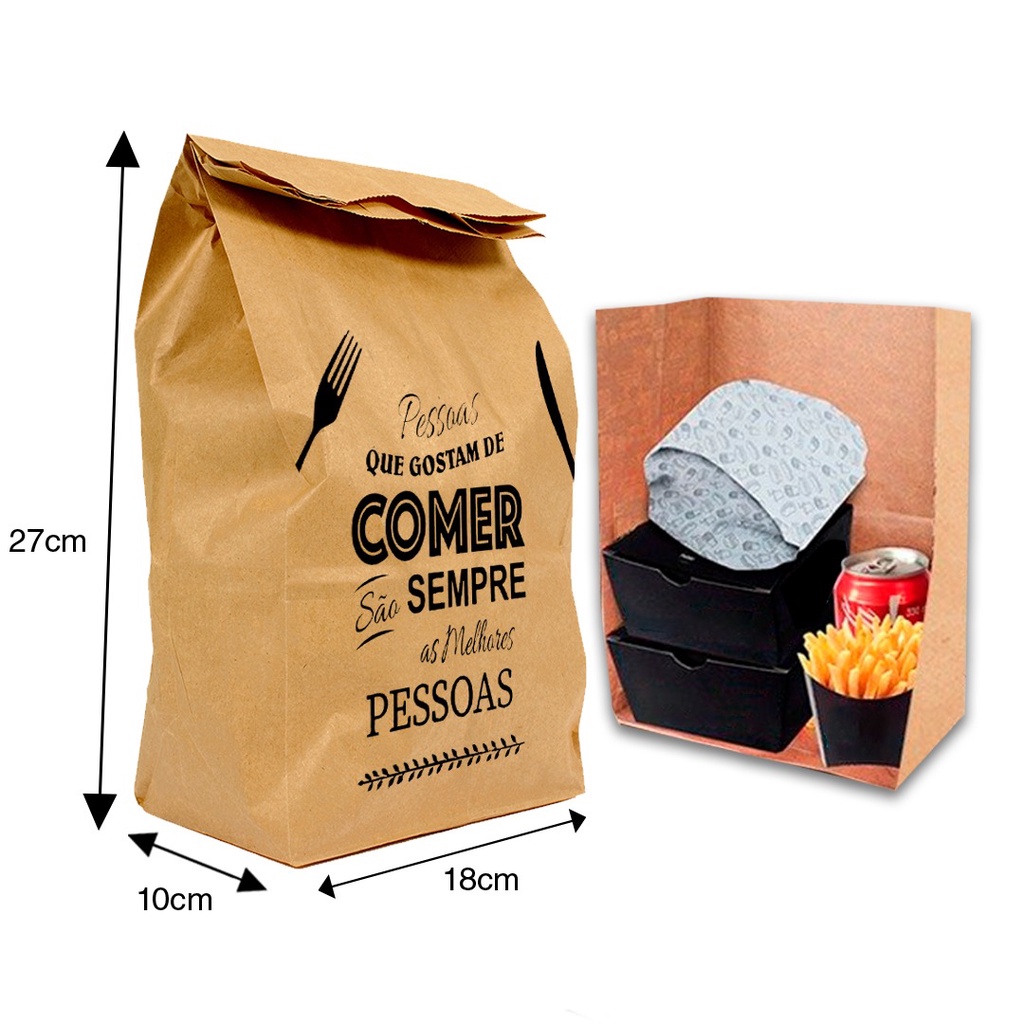 Saco Papel Kraft Delivery 18x10x27 COM FRASE ( 100unid Melhor Preço )