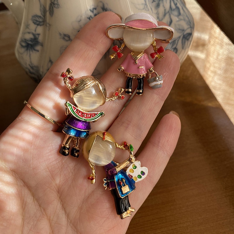 Amável Esmalte Feminino Opal Broche Acessórios De Roupas Para Menina Doce Mulher Pin Broches Crianças Festa Ano Novo Designer Joias Presente