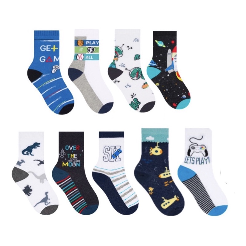 Kit 9 Pares Meia com Antiderrapante Menino Infantil Cano médio Algodão Kids em Oferta na Shopee