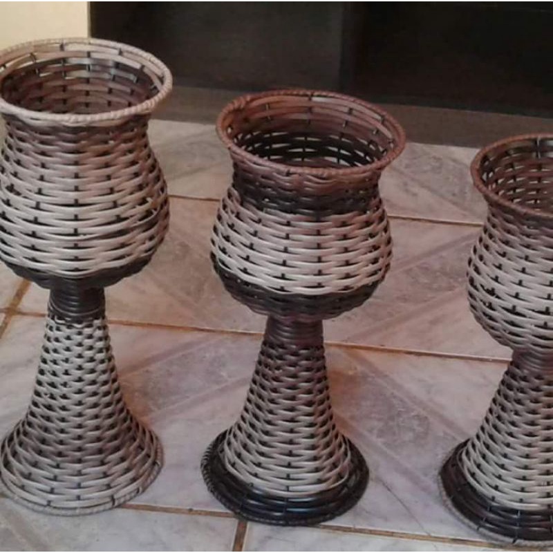 Kit 2 trio vaso taça de mesa junco LD