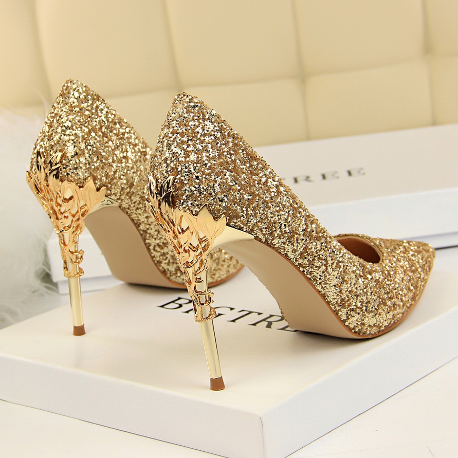 Mulheres 10 Cm evening Salto Alto Lady Glitter Lantejoulas Ouro Casamento Sapatos De Da Noiva Bling Luxo Festa