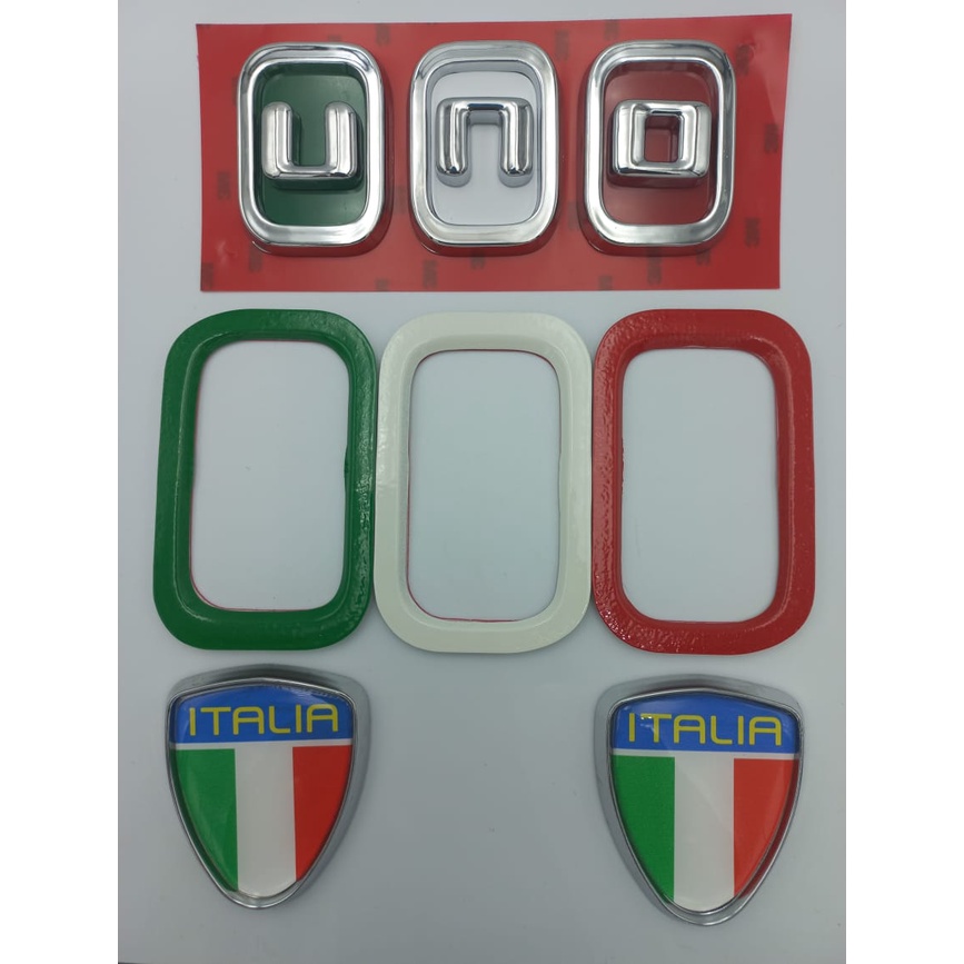 Kit Emblemas Uno Itália+ Aplique Moldura Parachoque 2011/...+2 Escudo lateral