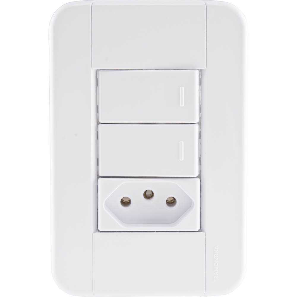 Conjunto 4x2 com 2 Interruptores Simples 10 A 250 V e 1 Tomada 2P+T 10 A 250 V Tramontina Tablet Branco